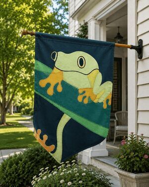 New Creative Welcome Large Flag Frog 28" x 44" Stitched Green, Orange,